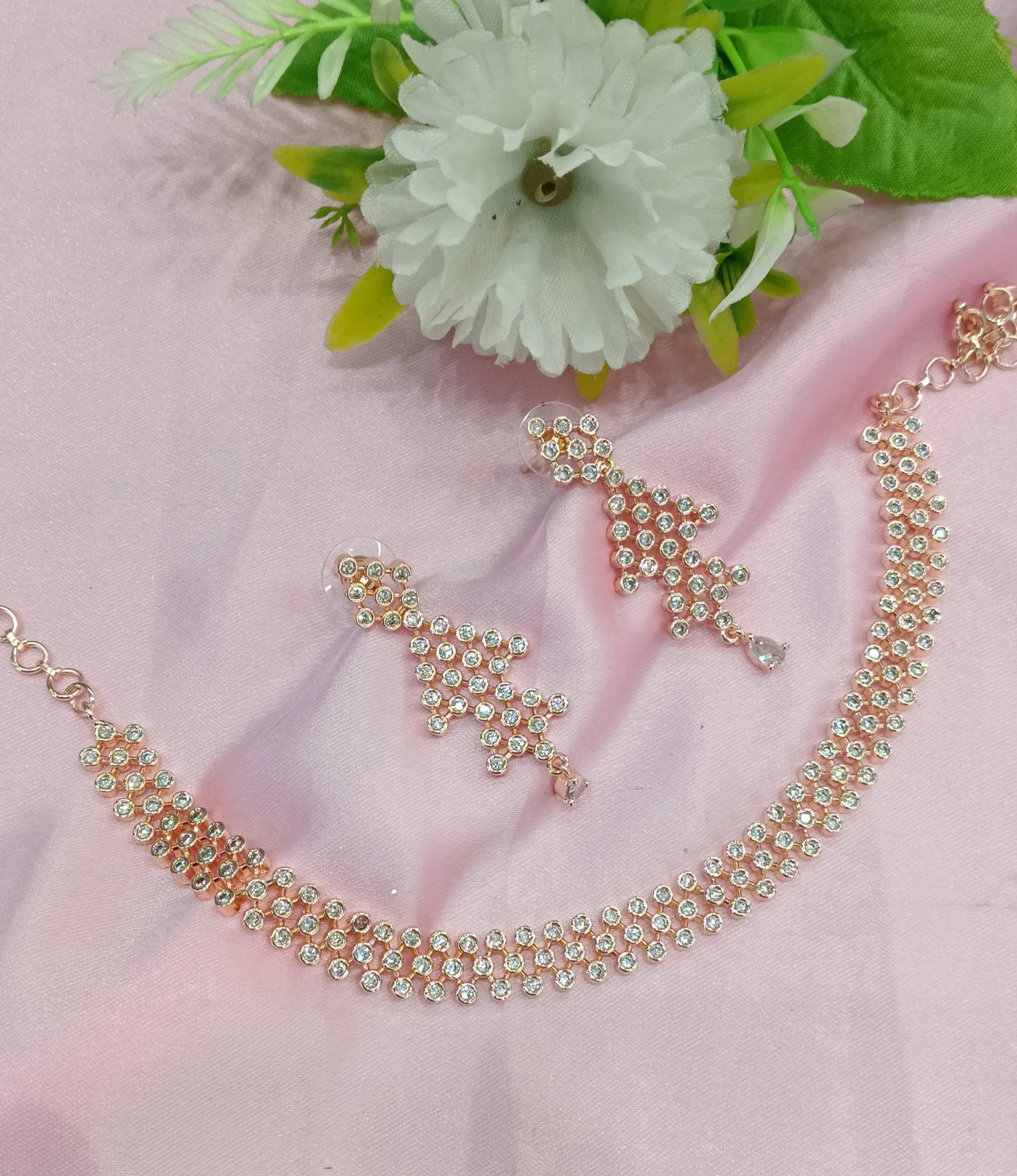 Rose Gold American Diamond Cz Necklace Jewellery Fontana Set