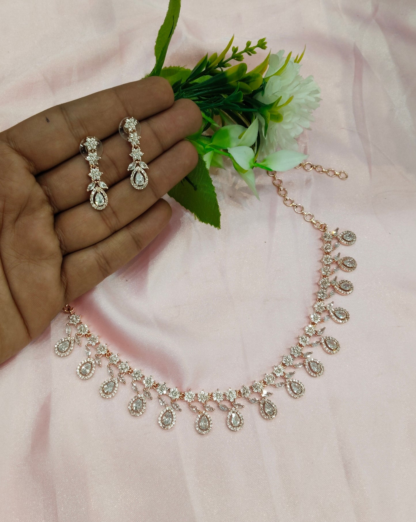 White Rose CZ Necklace Jewellery Cold Springs Set