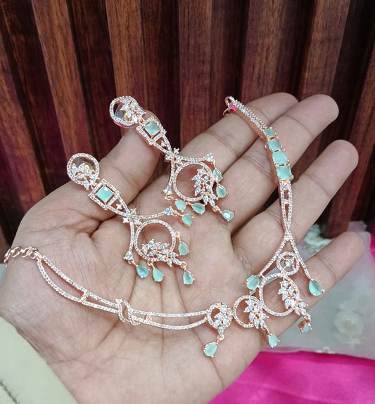 Silver Pista American Diamond Cz Necklace Jewellery keller Set