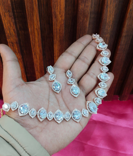 White Rose CZ Necklace Jewellery Tkker Set