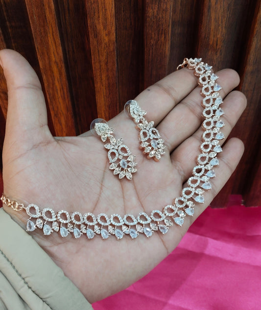 White Rose CZ Necklace Jewellery Lights Set