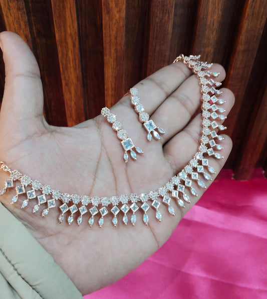 White Rose CZ Necklace Jewellery Bayonne Set