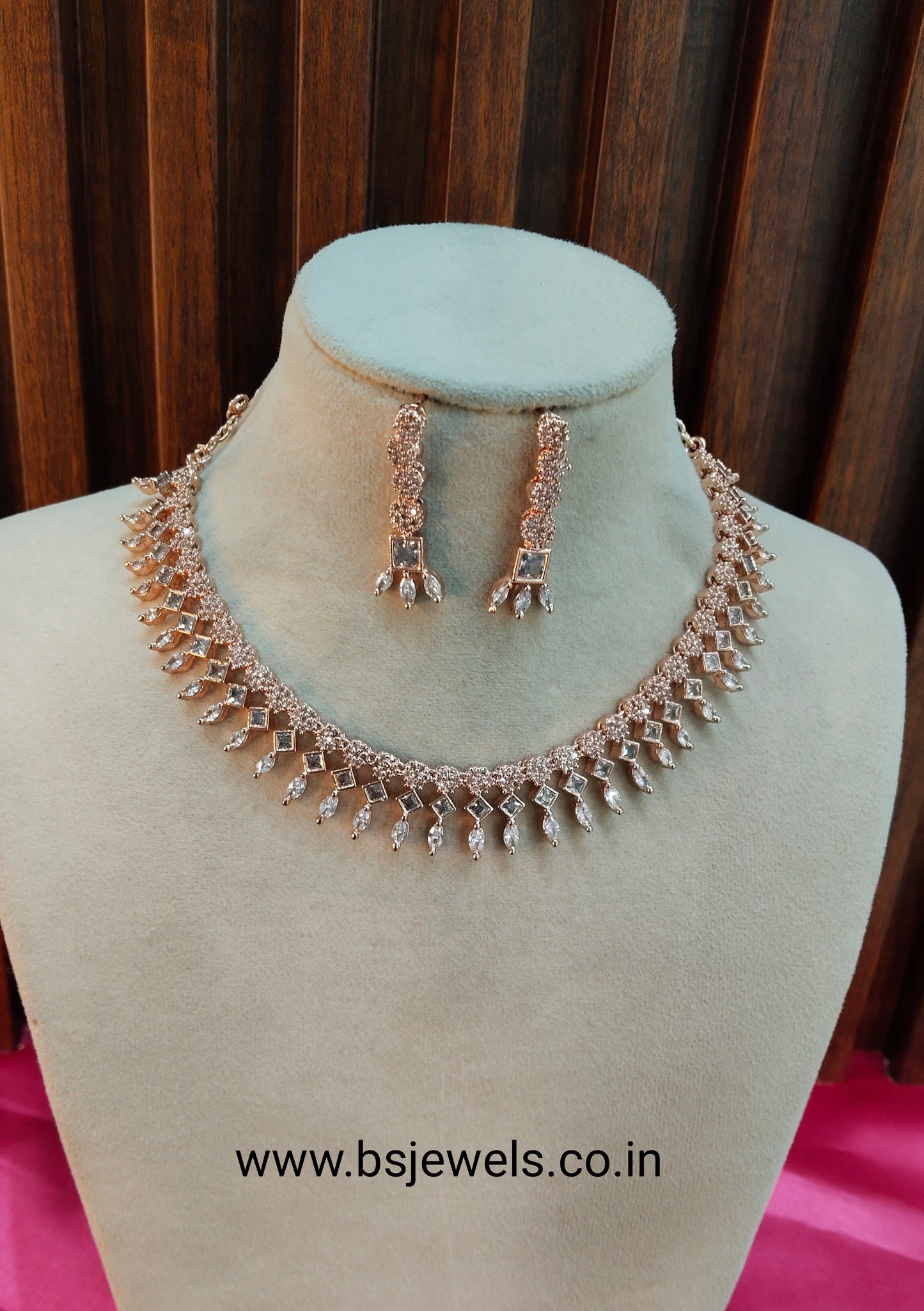 White Rose CZ Necklace Jewellery Bayonne Set