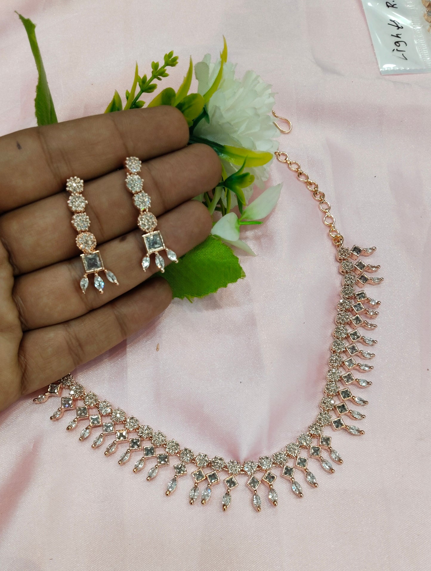 White Rose CZ Necklace Jewellery Bayonne Set