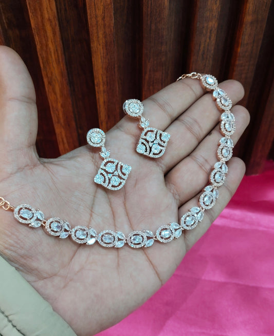 White Rose CZ Necklace Jewellery Bayonne Set