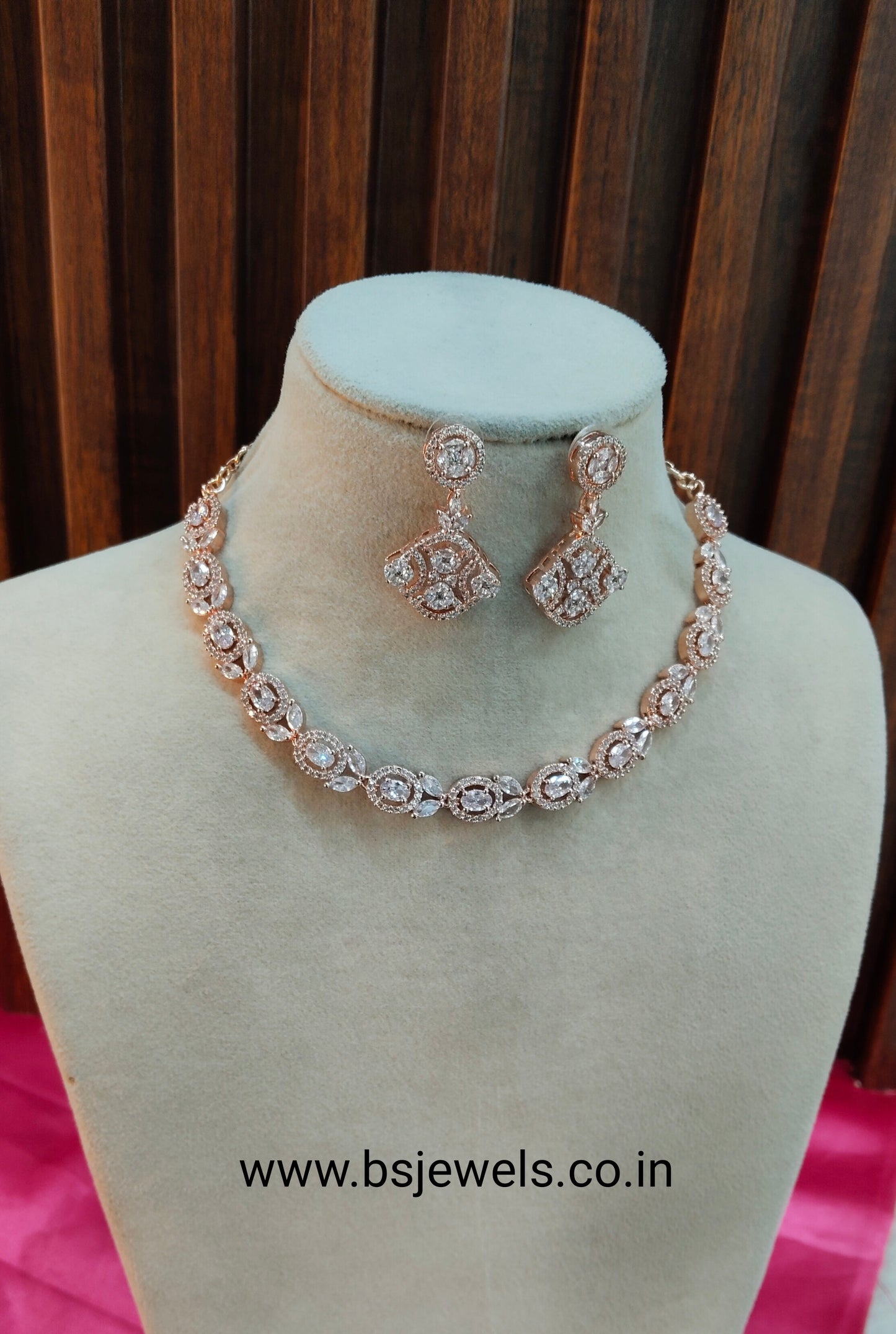 White Rose CZ Necklace Jewellery Bayonne Set
