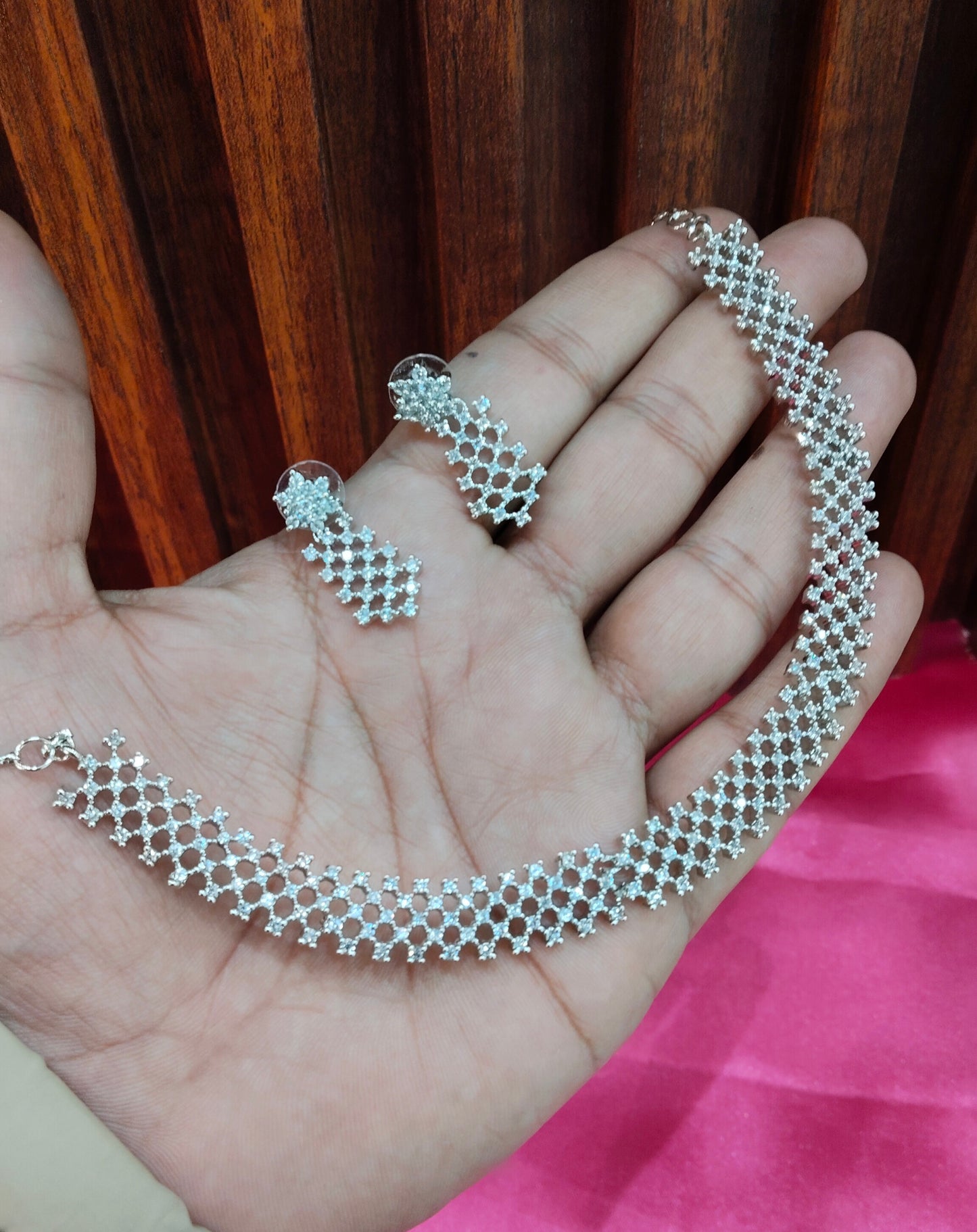White Silver CZ Necklace Jewellery Bayonne Set