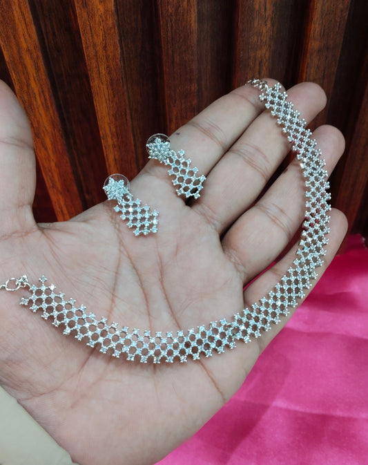 White Silver CZ Necklace Jewellery Bayonne Set