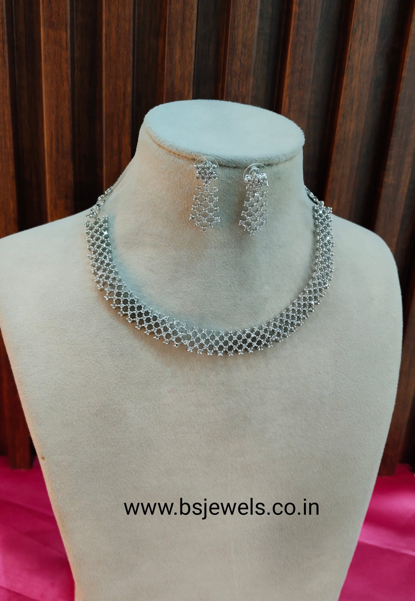 White Silver CZ Necklace Jewellery Bayonne Set