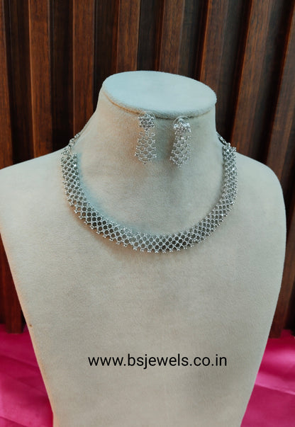 White Silver CZ Necklace Jewellery Bayonne Set