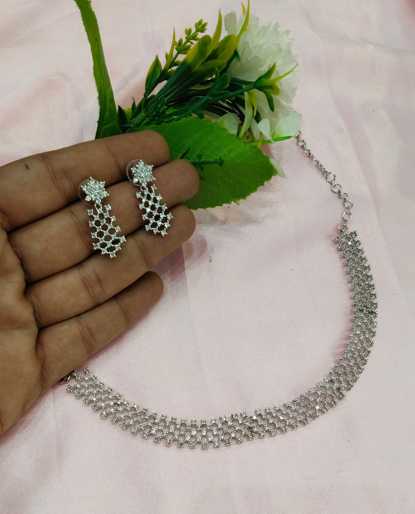 White Silver CZ Necklace Jewellery Bayonne Set