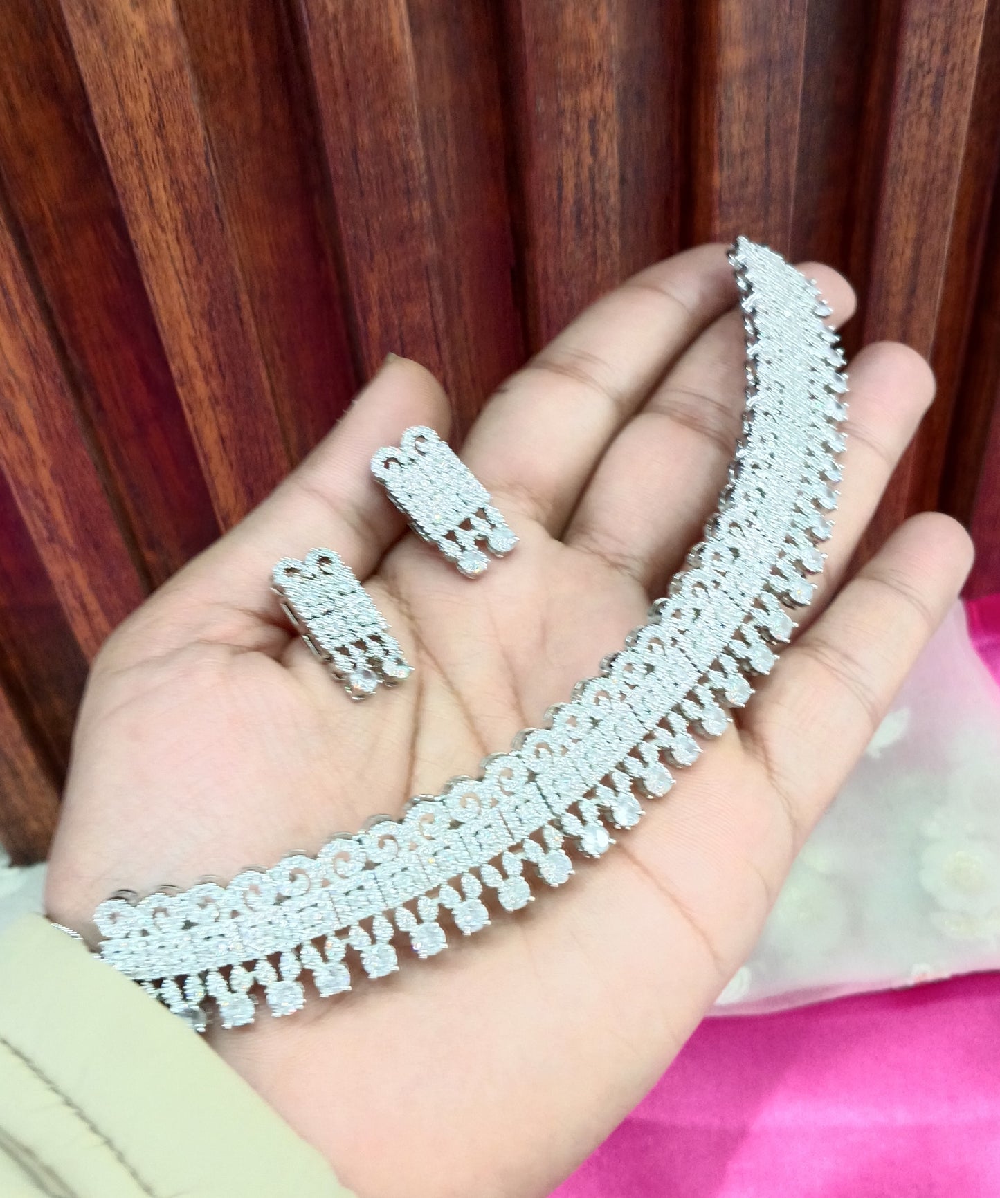 Silver American Diamond Cz Necklace Jewellery Buffalo Set