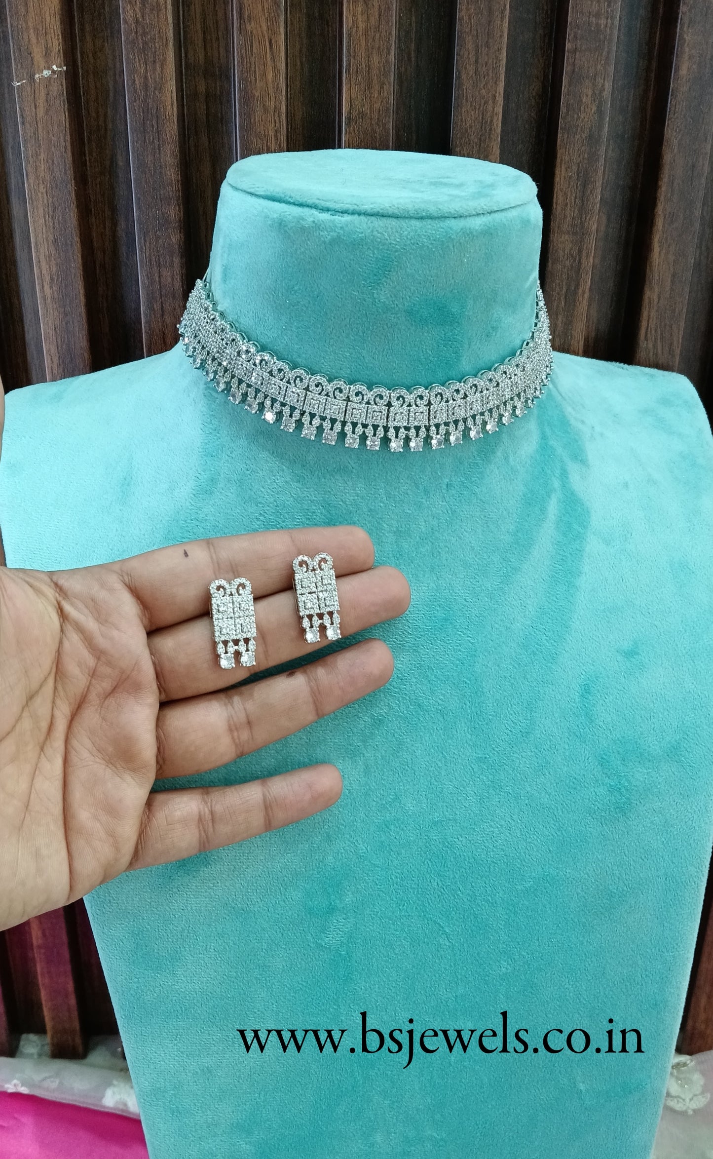 Silver American Diamond Cz Necklace Jewellery Buffalo Set