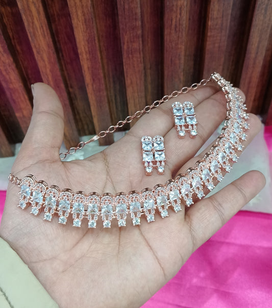 Rose White American Diamond Cz Necklace Jewellery Buffalo Set