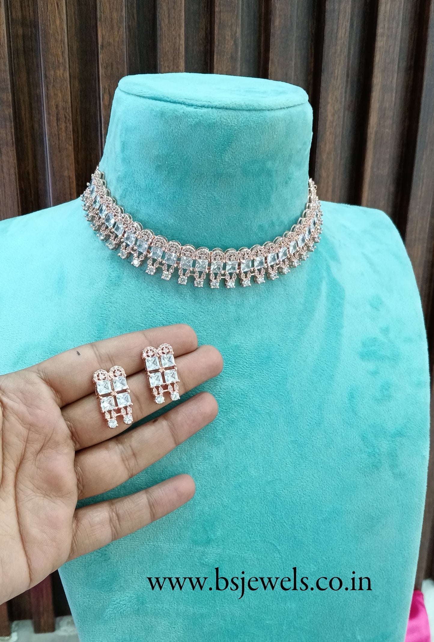 Rose White American Diamond Cz Necklace Jewellery Buffalo Set
