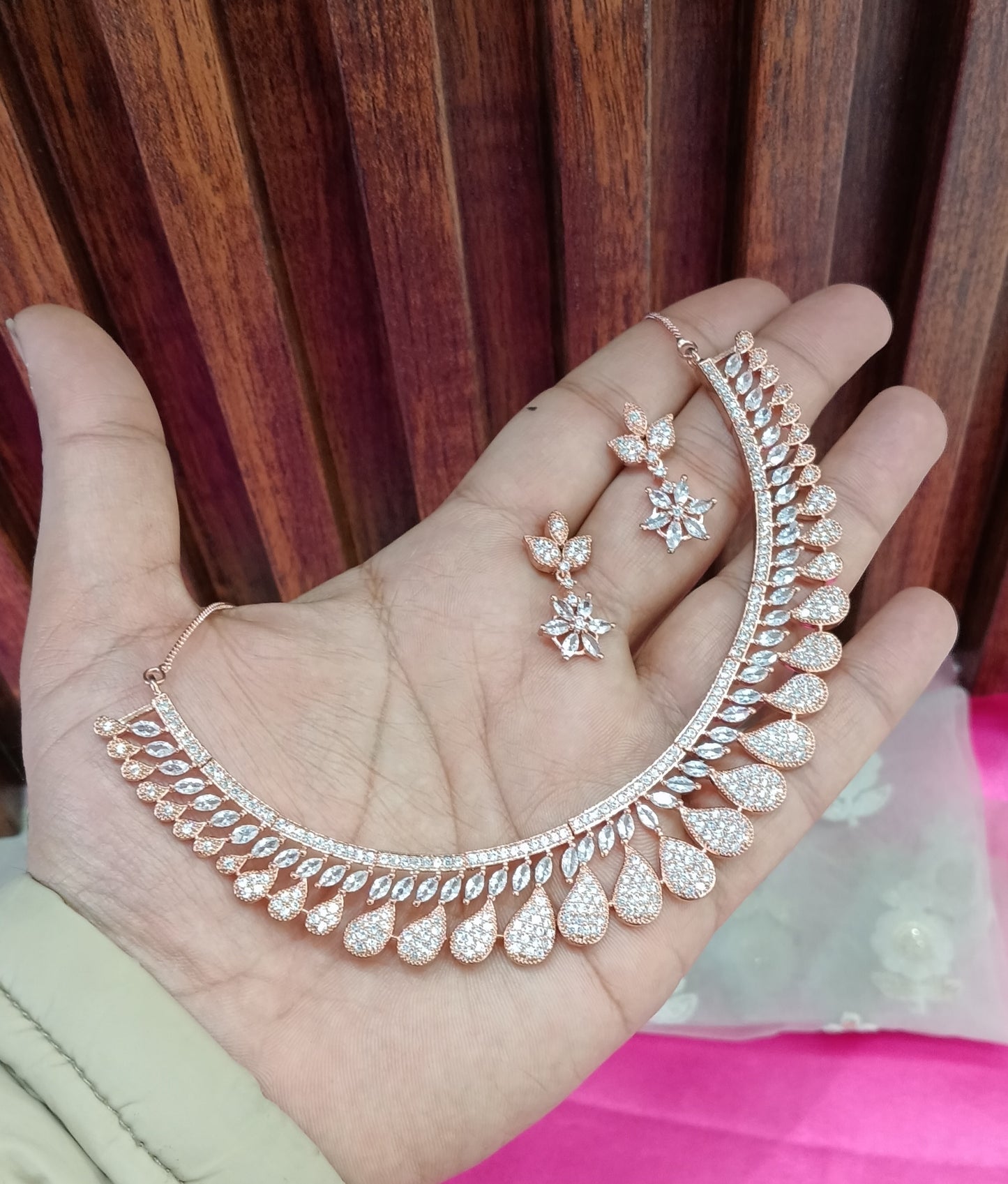 Rose American Diamond Cz Necklace Jewellery Buffalo Set