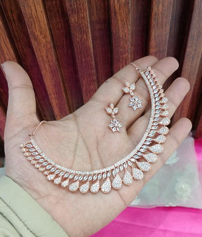 Rose American Diamond Cz Necklace Jewellery Buffalo Set