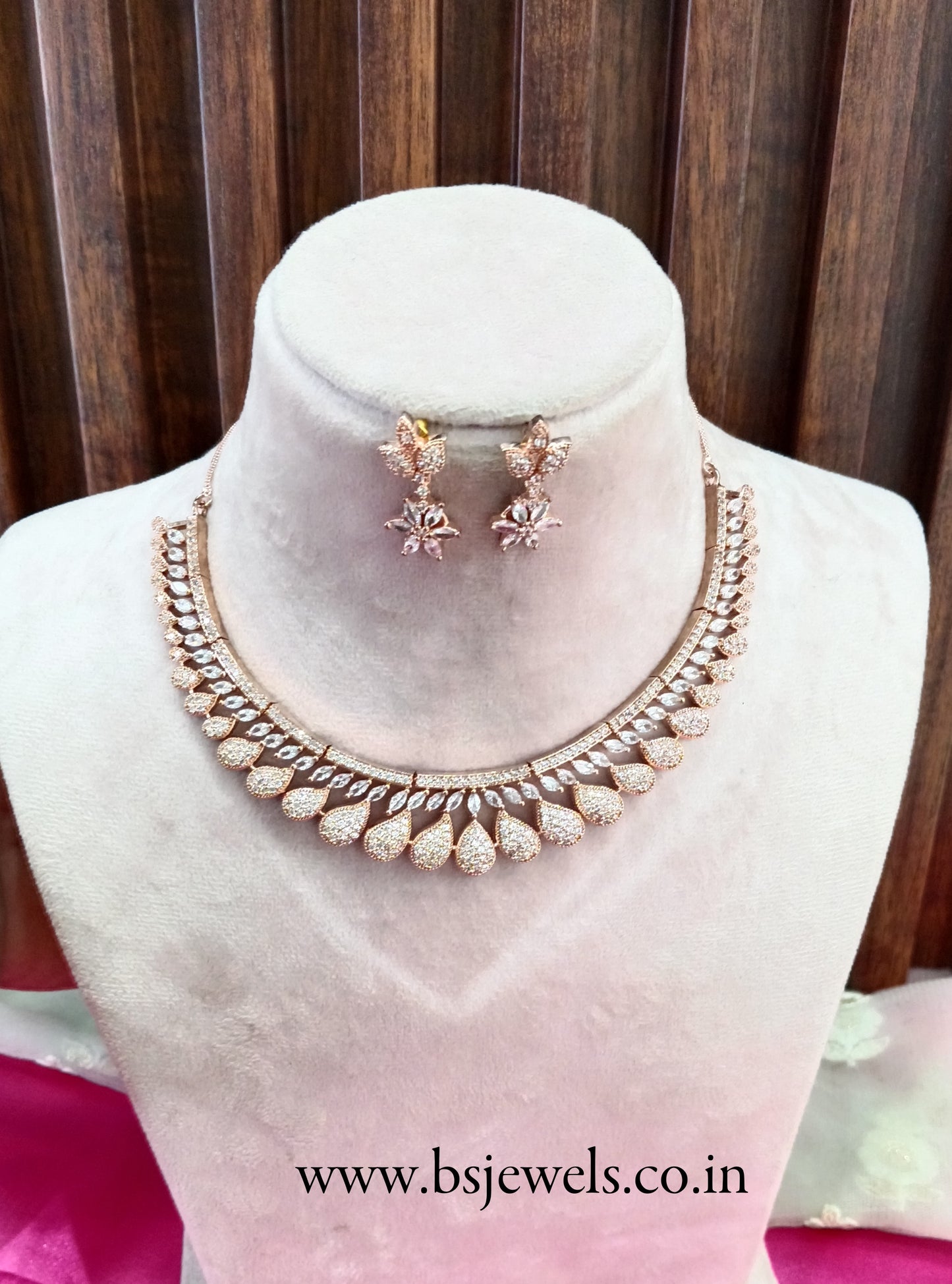 Rose American Diamond Cz Necklace Jewellery Buffalo Set