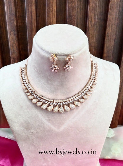 Rose American Diamond Cz Necklace Jewellery Buffalo Set