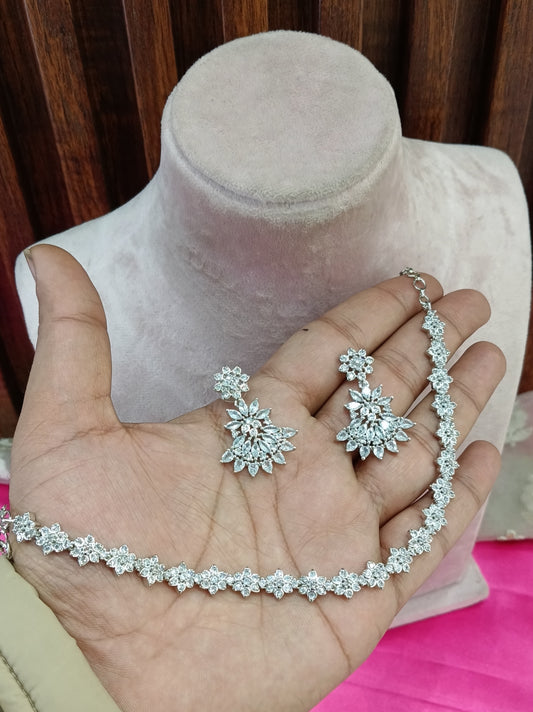 Silver American Diamond Cz Necklace Jewellery Sia Set