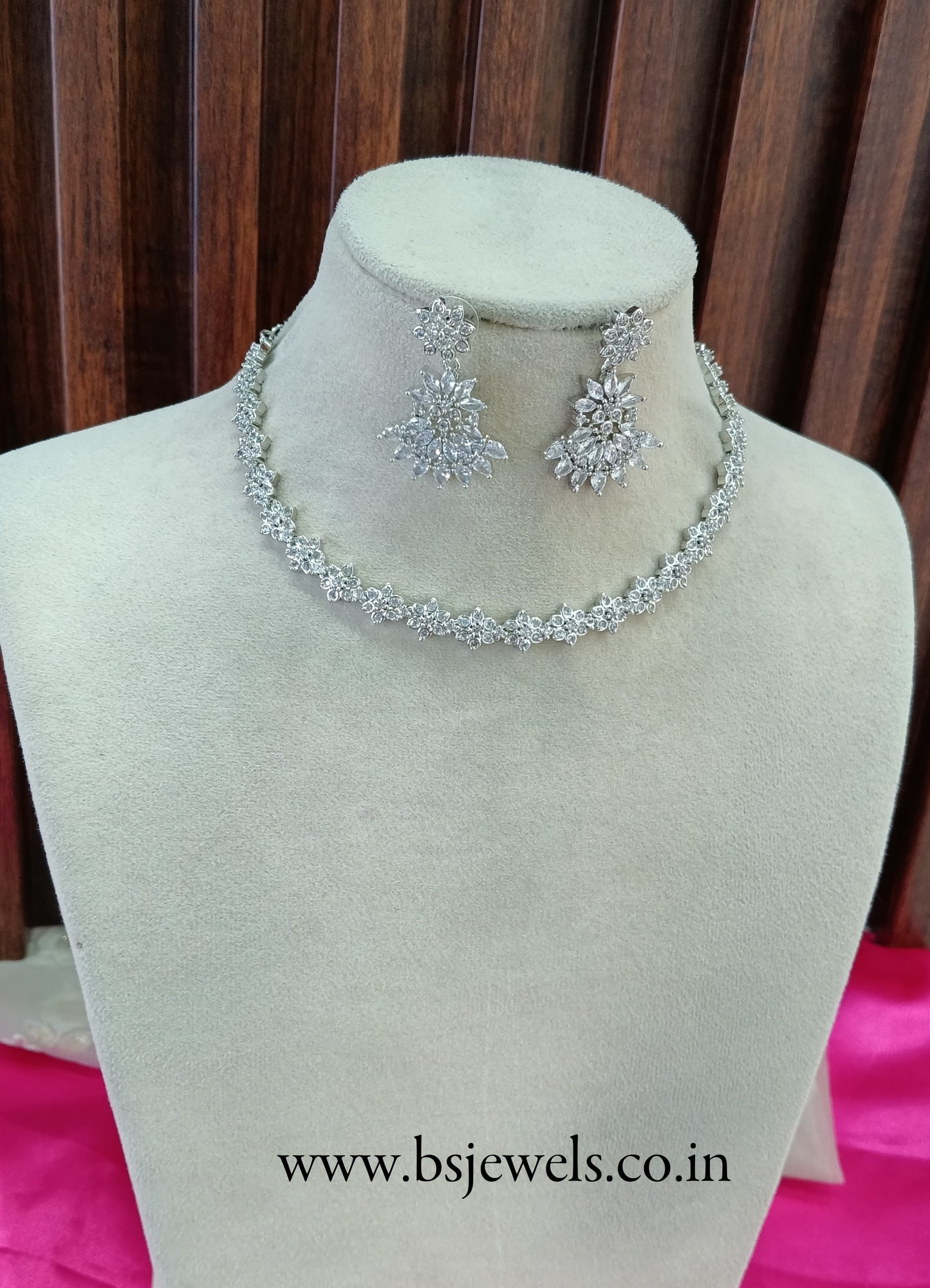 Silver American Diamond Cz Necklace Jewellery Sia Set