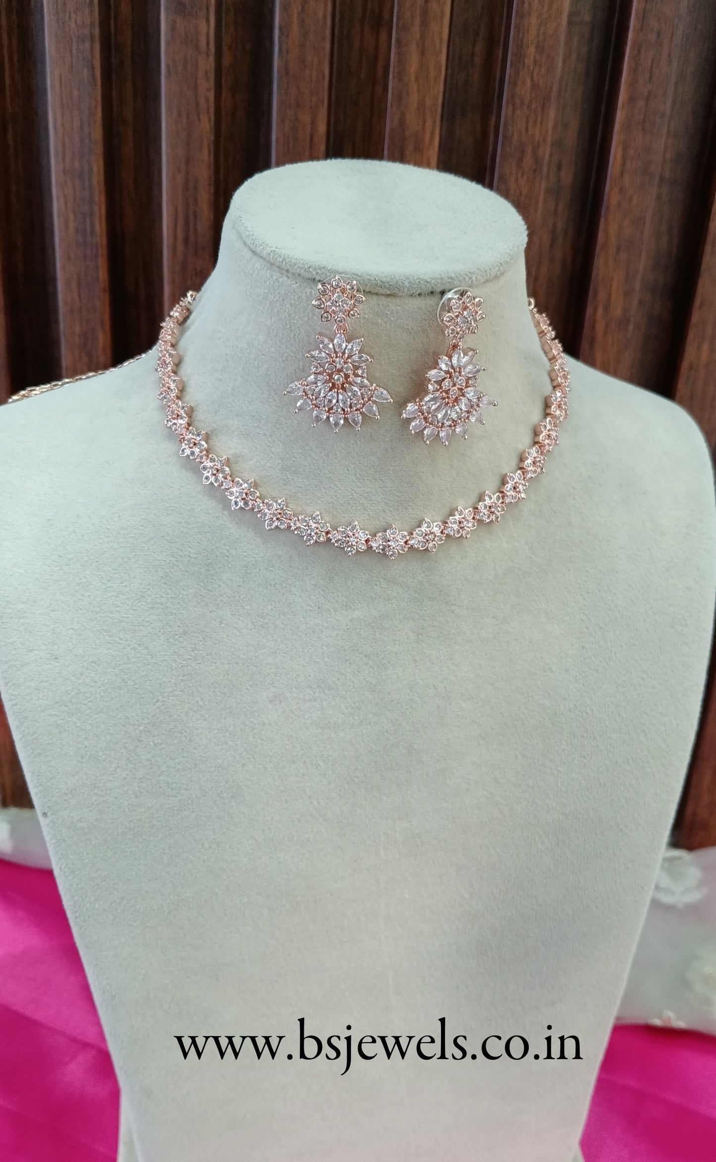 Rose Gold American Diamond Cz Necklace Jewellery Sia Set