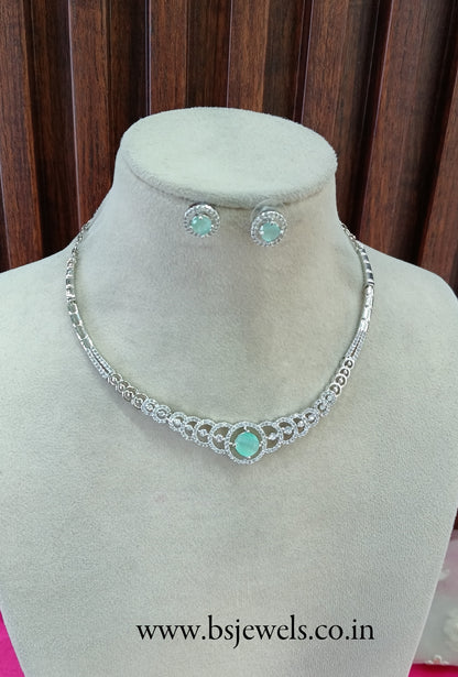 Silver Sea Green American Diamond Cz Necklace Jewellery Corpus Set