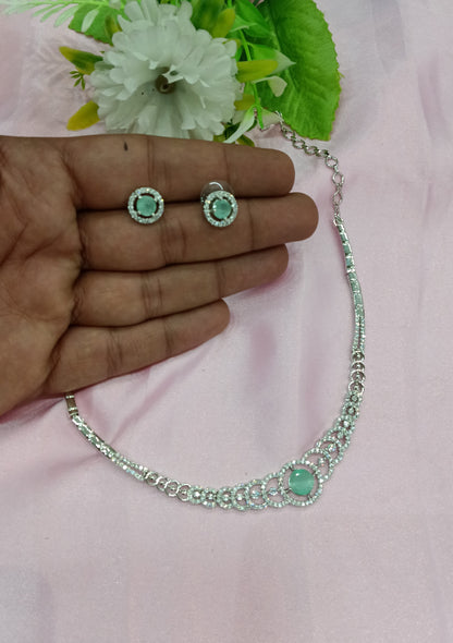 Silver Sea Green American Diamond Cz Necklace Jewellery Corpus Set