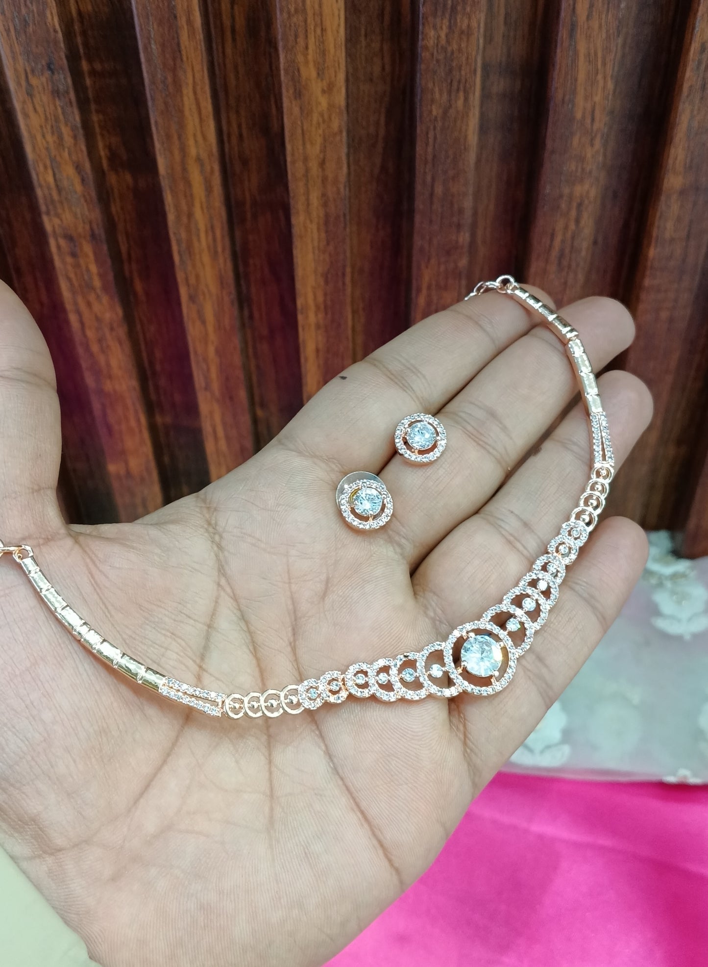 Rose Gold American Diamond Cz Necklace Jewellery Corpus Set