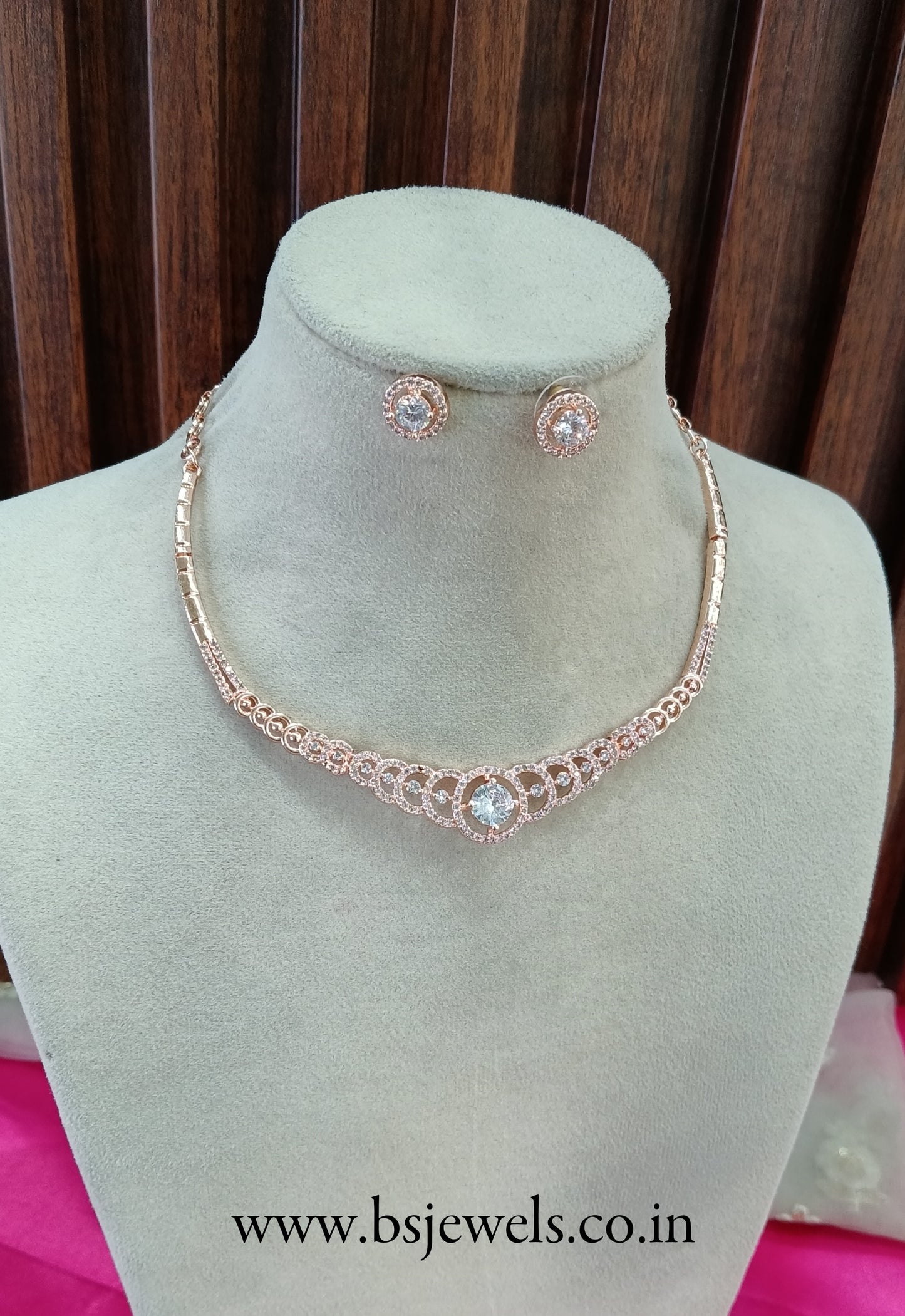 Rose Gold American Diamond Cz Necklace Jewellery Corpus Set