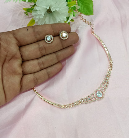 Rose Gold American Diamond Cz Necklace Jewellery Corpus Set