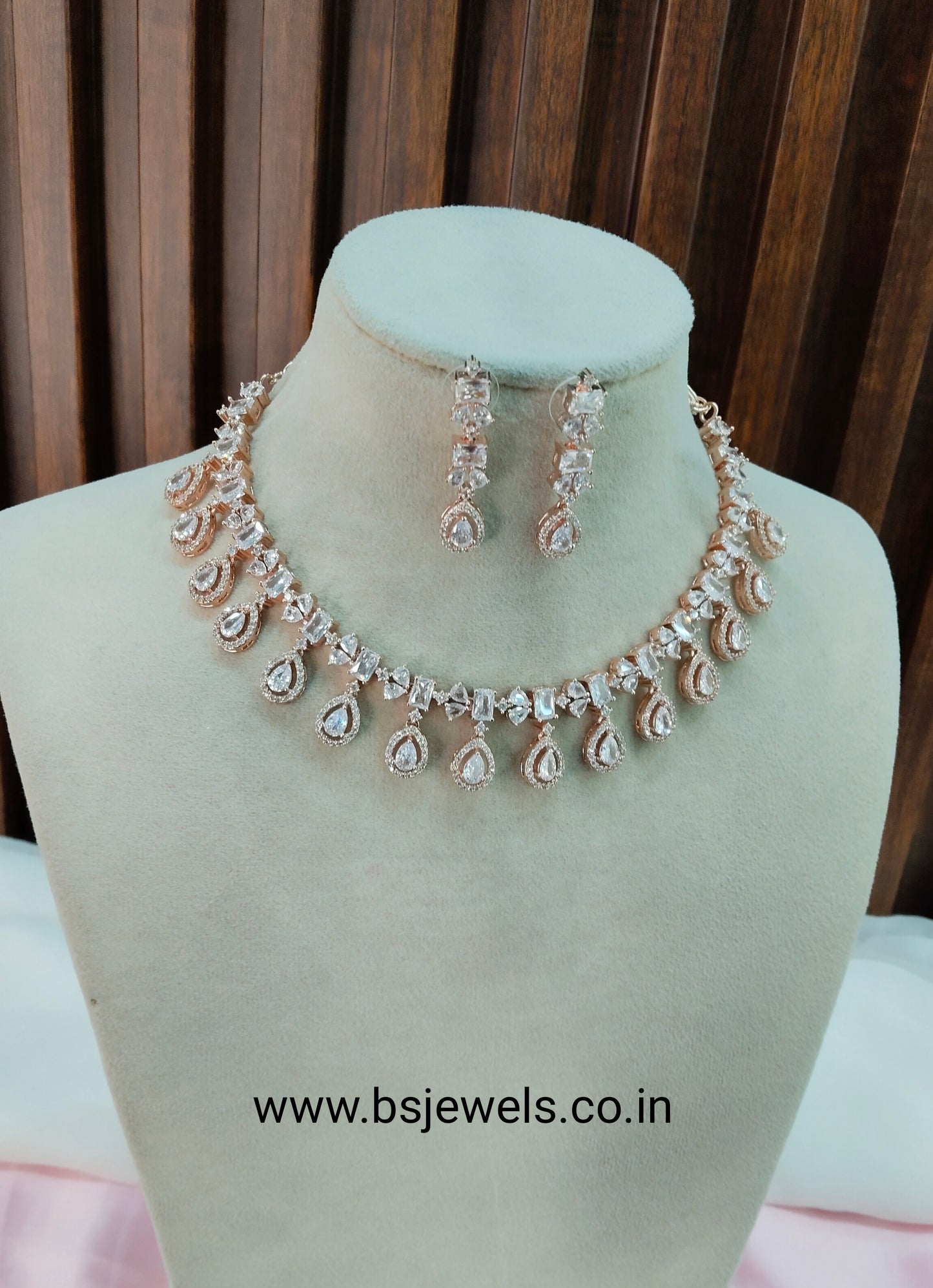 White Rose CZ Necklace Jewellery Chammak Set
