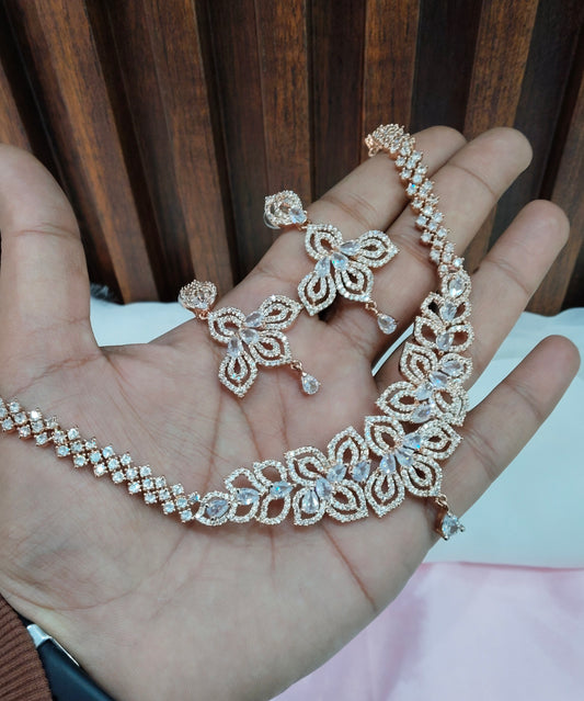White Rose CZ Necklace Jewellery Albany Set