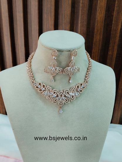 White Rose CZ Necklace Jewellery Albany Set
