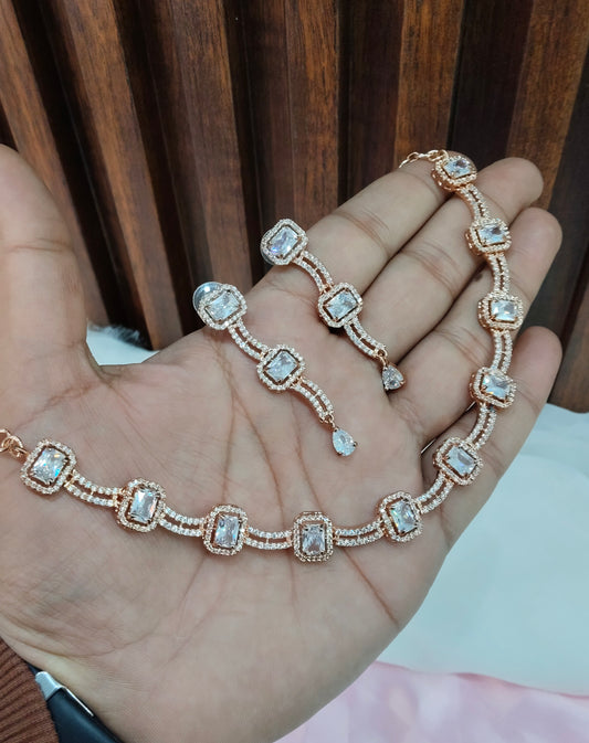 White Rose CZ Necklace Jewellery Utica Set