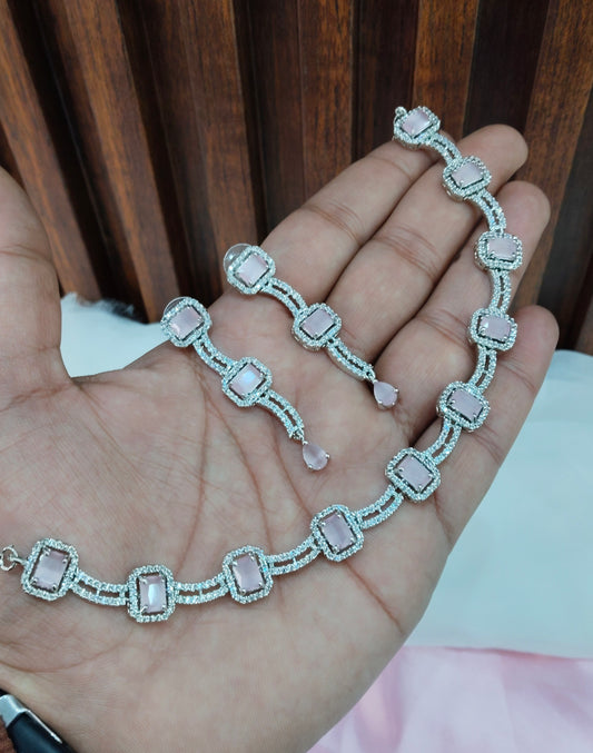 Pink Silver CZ Necklace Jewellery Utica Set