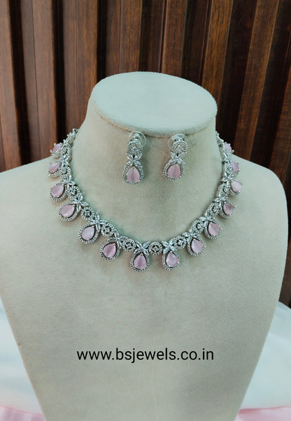 Pink Silver CZ Necklace Jewellery Utica Set