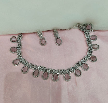 Pink Silver CZ Necklace Jewellery Utica Set