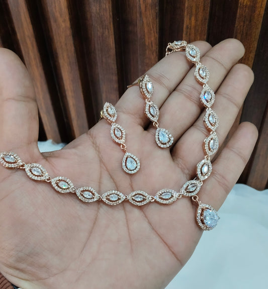 White Rose CZ Necklace Jewellery Utica Set