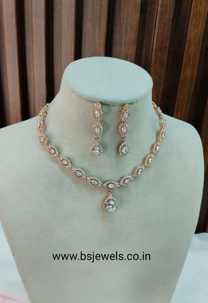 White Rose CZ Necklace Jewellery Utica Set