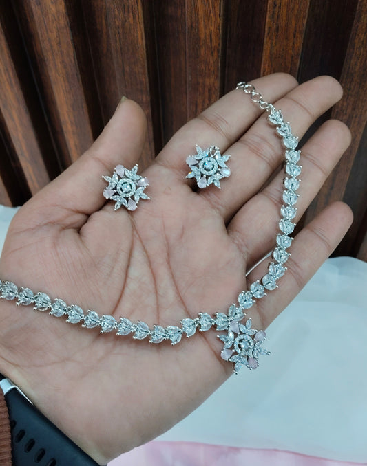 Pink Silver CZ Necklace Jewellery Robin Set