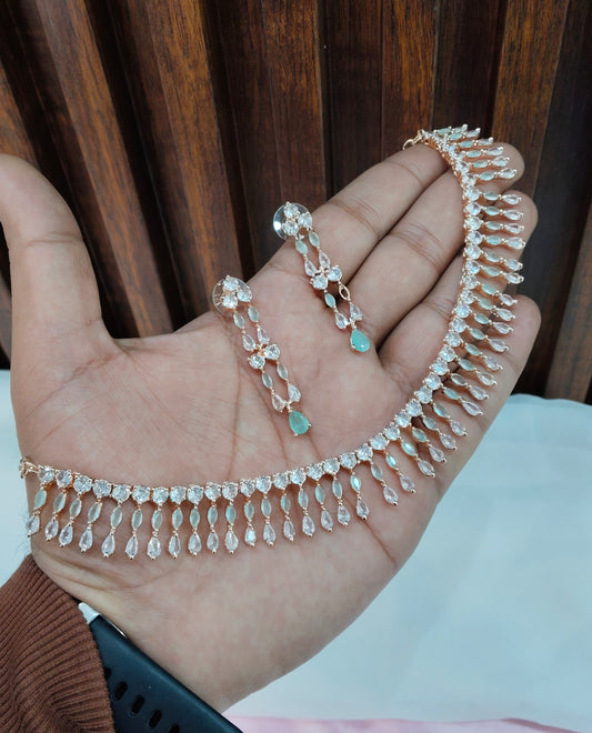 Pista Rose CZ Necklace Jewellery Seattle Set