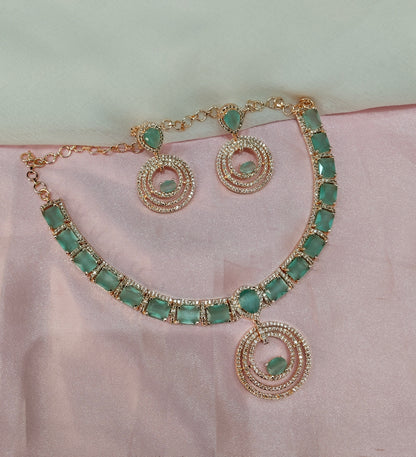 Sea Green Rose CZ Necklace Jewellery Republic Set