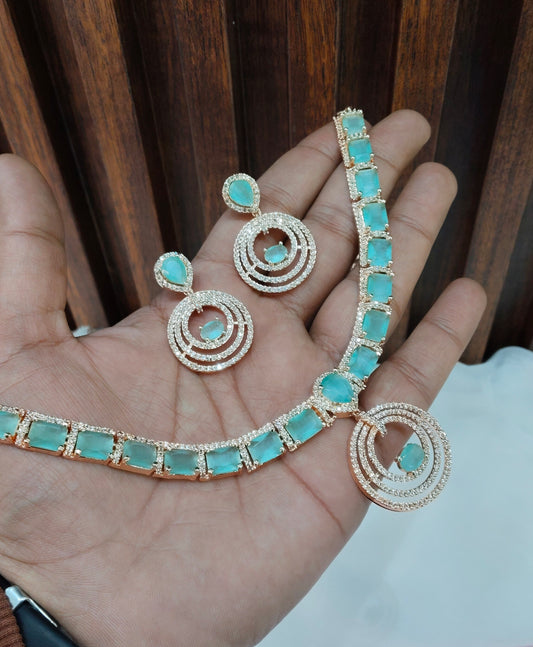 Sea Green Rose CZ Necklace Jewellery Republic Set
