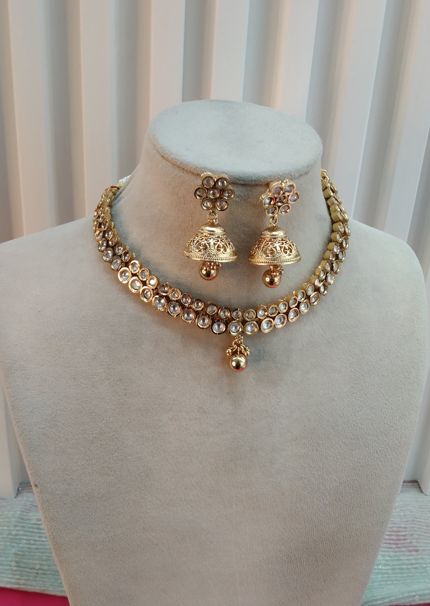 Gold Polki Jhumka Necklace Jewellery Studio Set