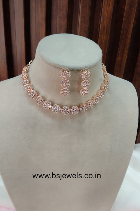 White Rose CZ Necklace Jewellery Snap Set