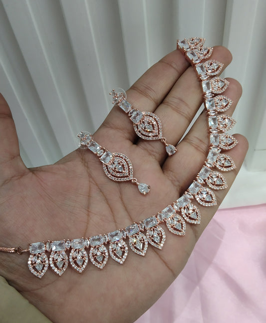White Rose CZ Necklace Jewellery Alone Set