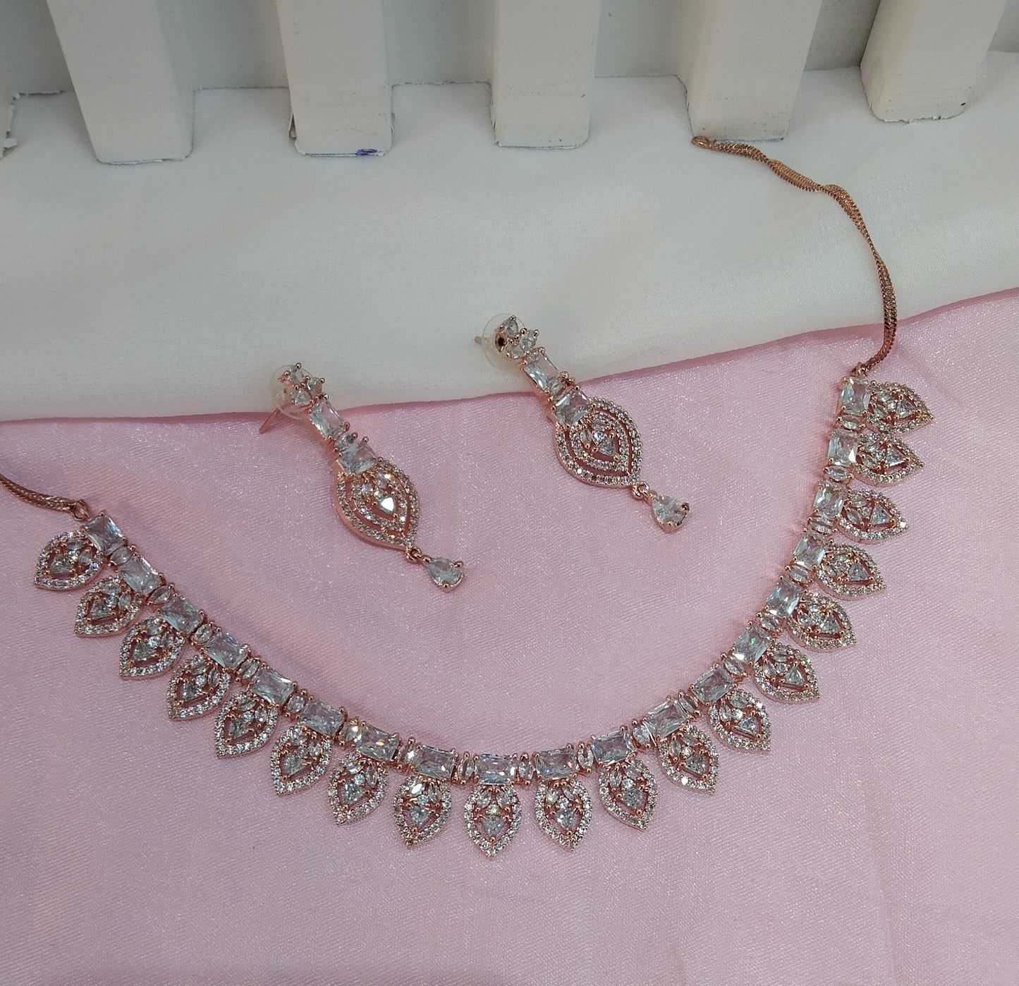 White Rose CZ Necklace Jewellery Alone Set