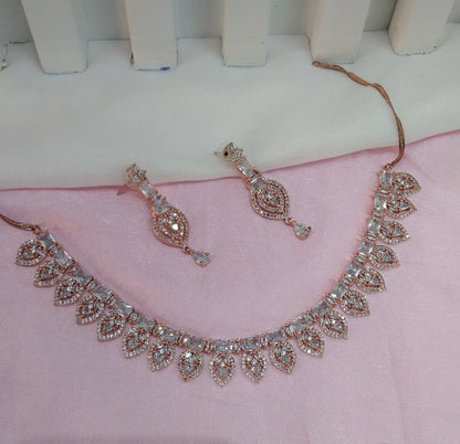 White Rose CZ Necklace Jewellery Alone Set
