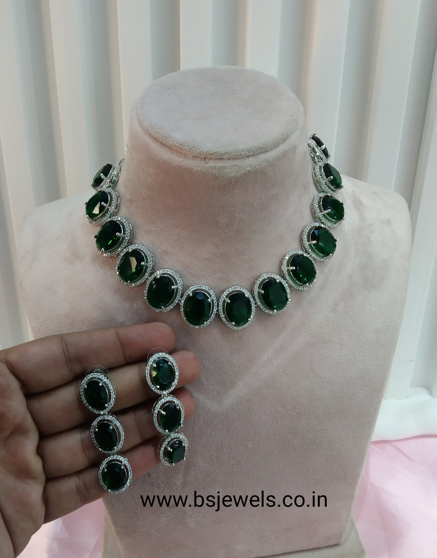 Green Silver CZ Necklace Jewellery Sheet Set